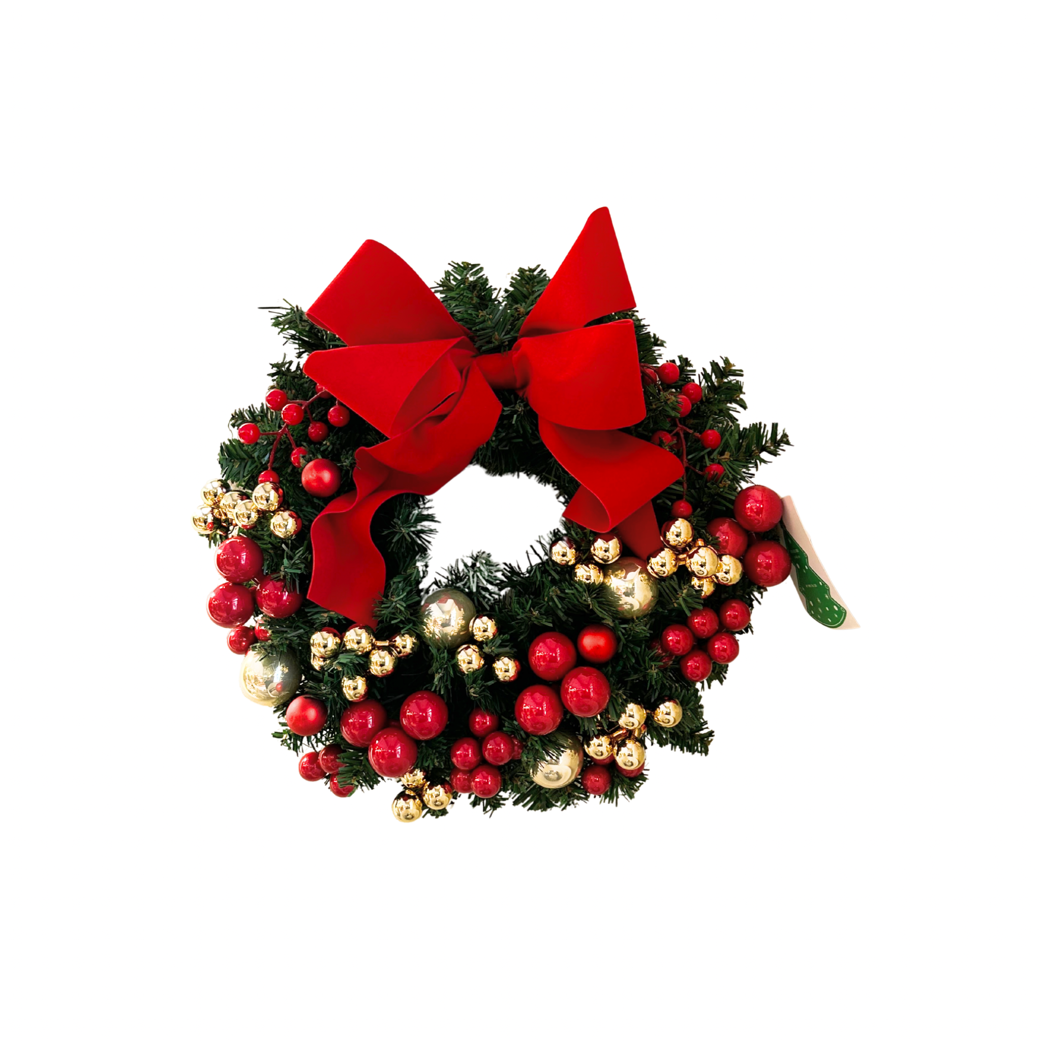 GHIRLANDA CON FIOCCO ROSSO E SFERE ORO E ROSSE